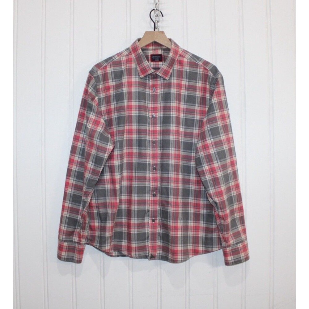 UNTUCKit Jadot Plaid Button Down Shirt Mens XL‎ Red Gray Long Sleeve Casual